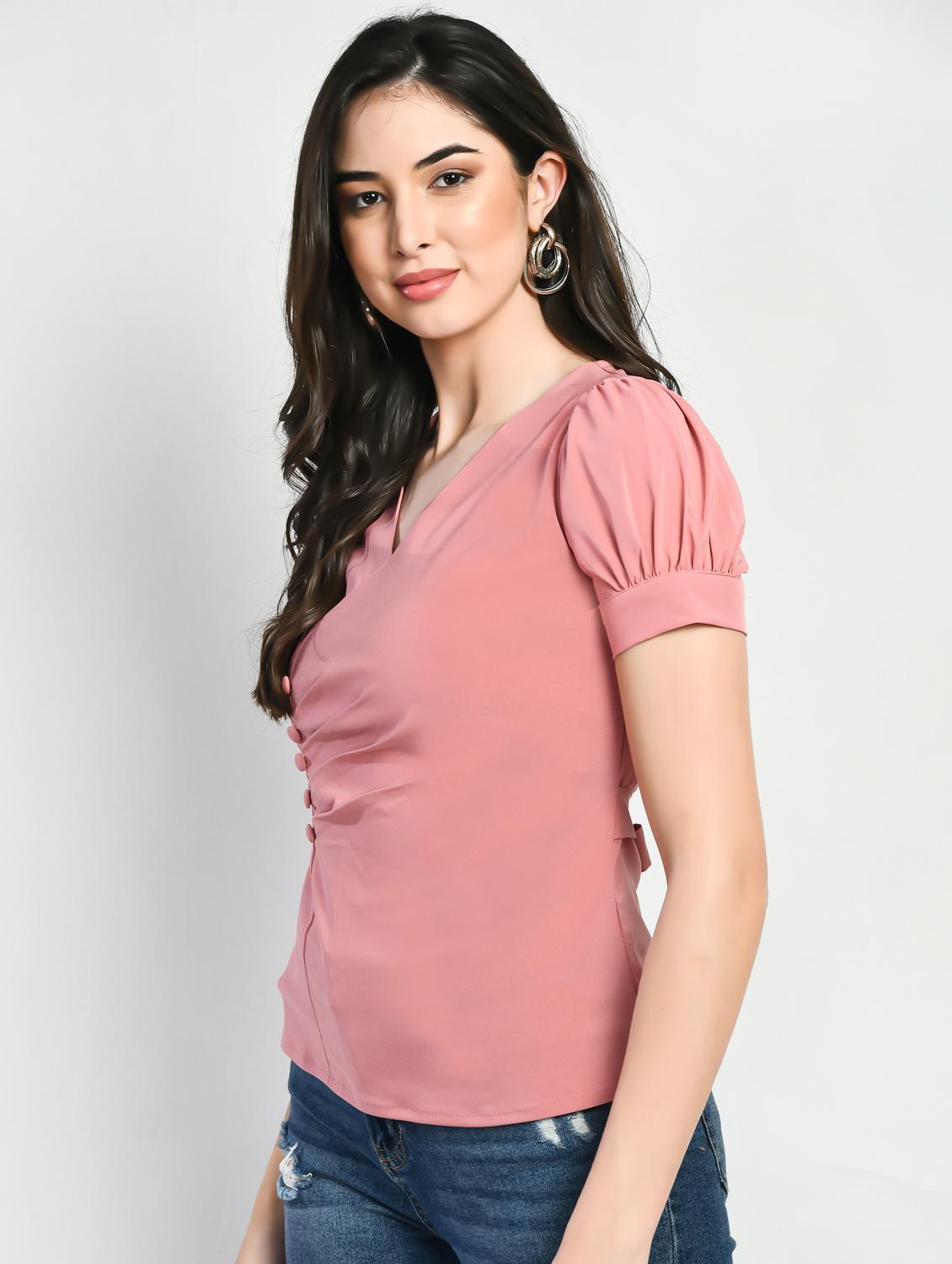 peach lycra blend regular top - 21029471 - Standard Image - 1