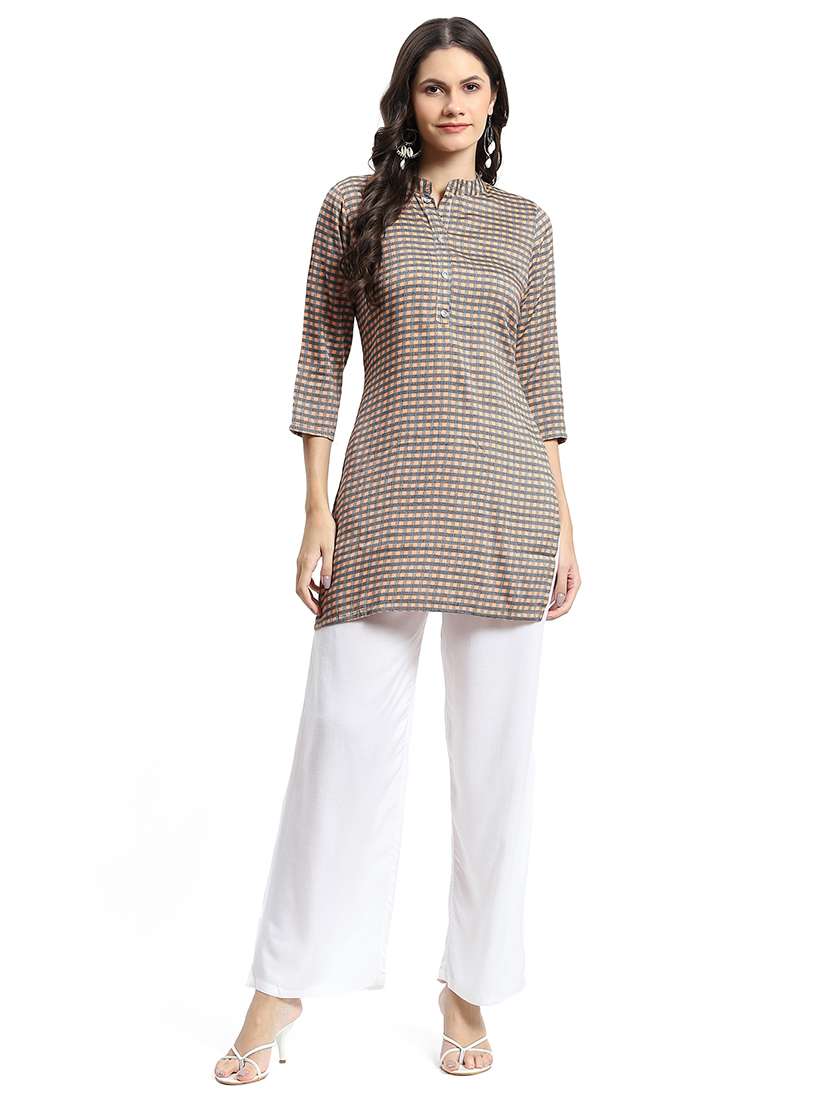 women grey mandarin neck straight kurti