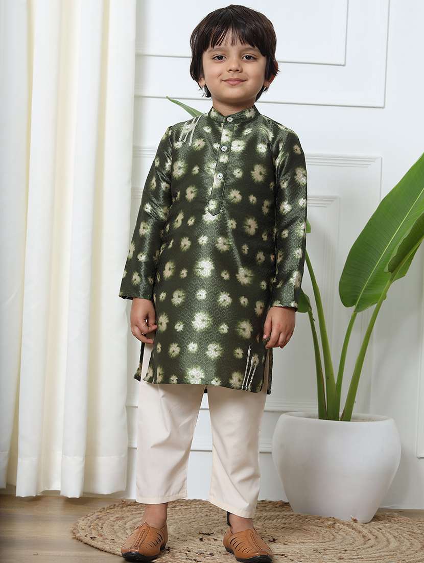 boys green bandhani printed kurta set