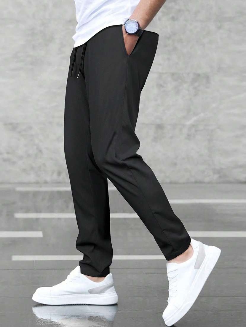 black polyester  full length track pant - 21029961 -  Standard Image - 1