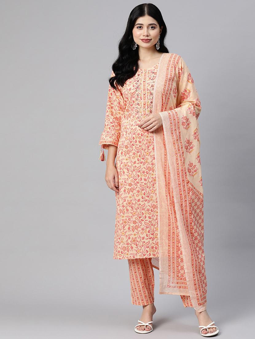 orange kurta pant set with dupatta - 21031179 - Standard Image - 1