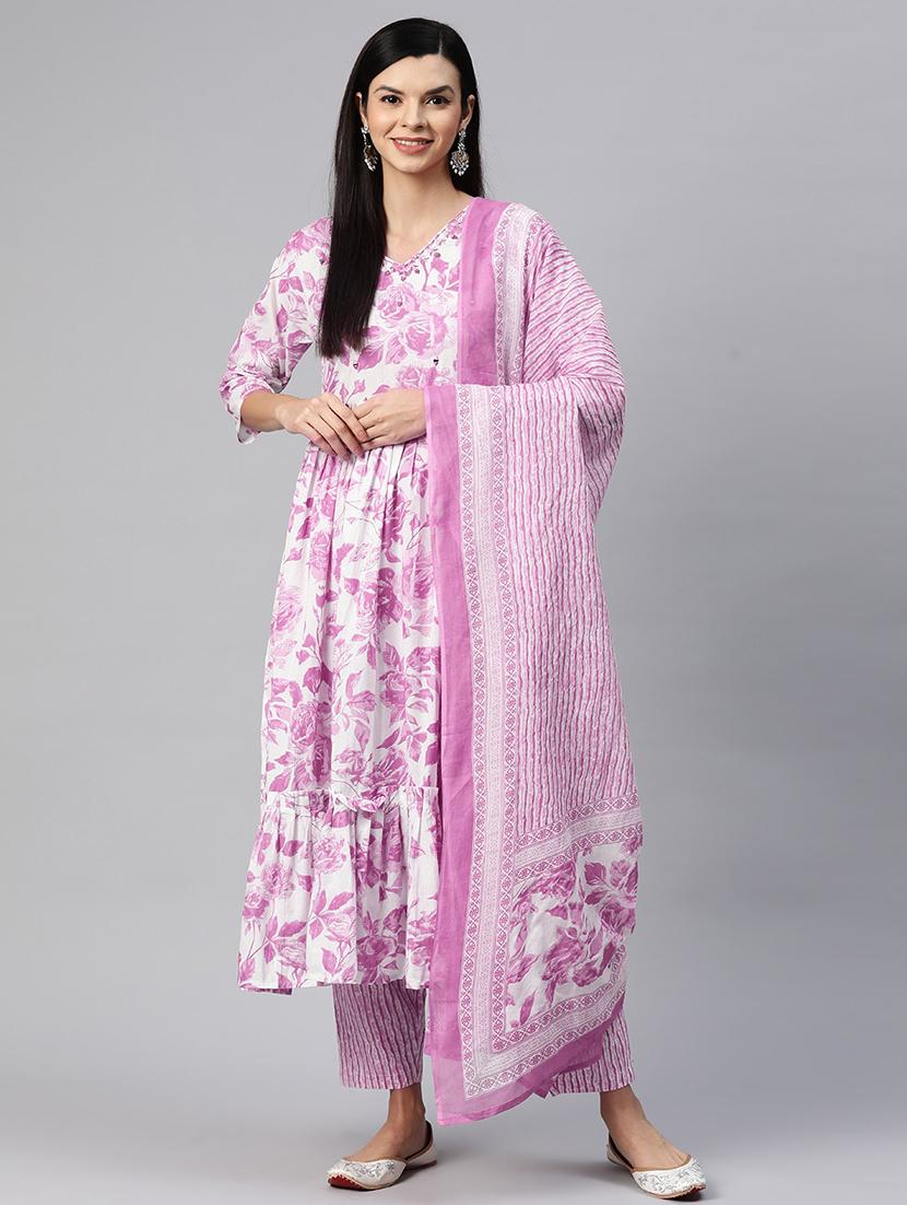women three quarter sleeve kurta pant with dupatta set - 21031181 -  Standard Image - 1