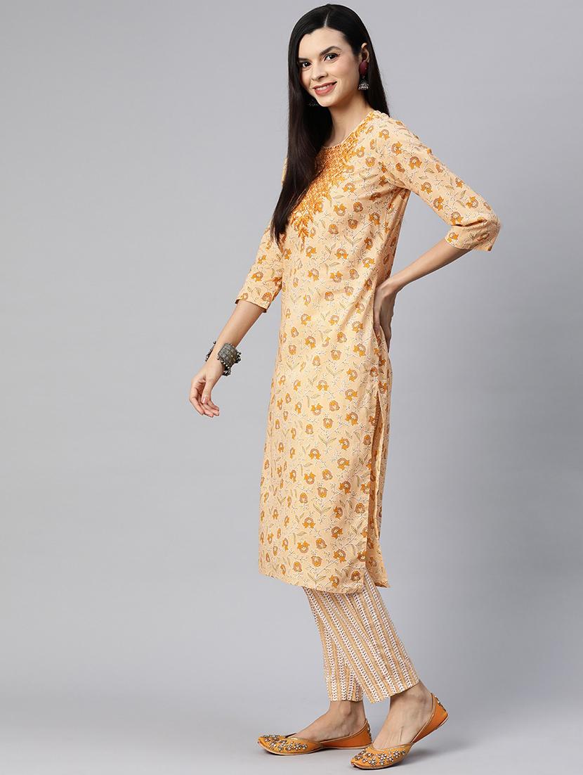 women three quarter sleeve kurta pant with dupatta set - 21031184 -  Standard Image - 1