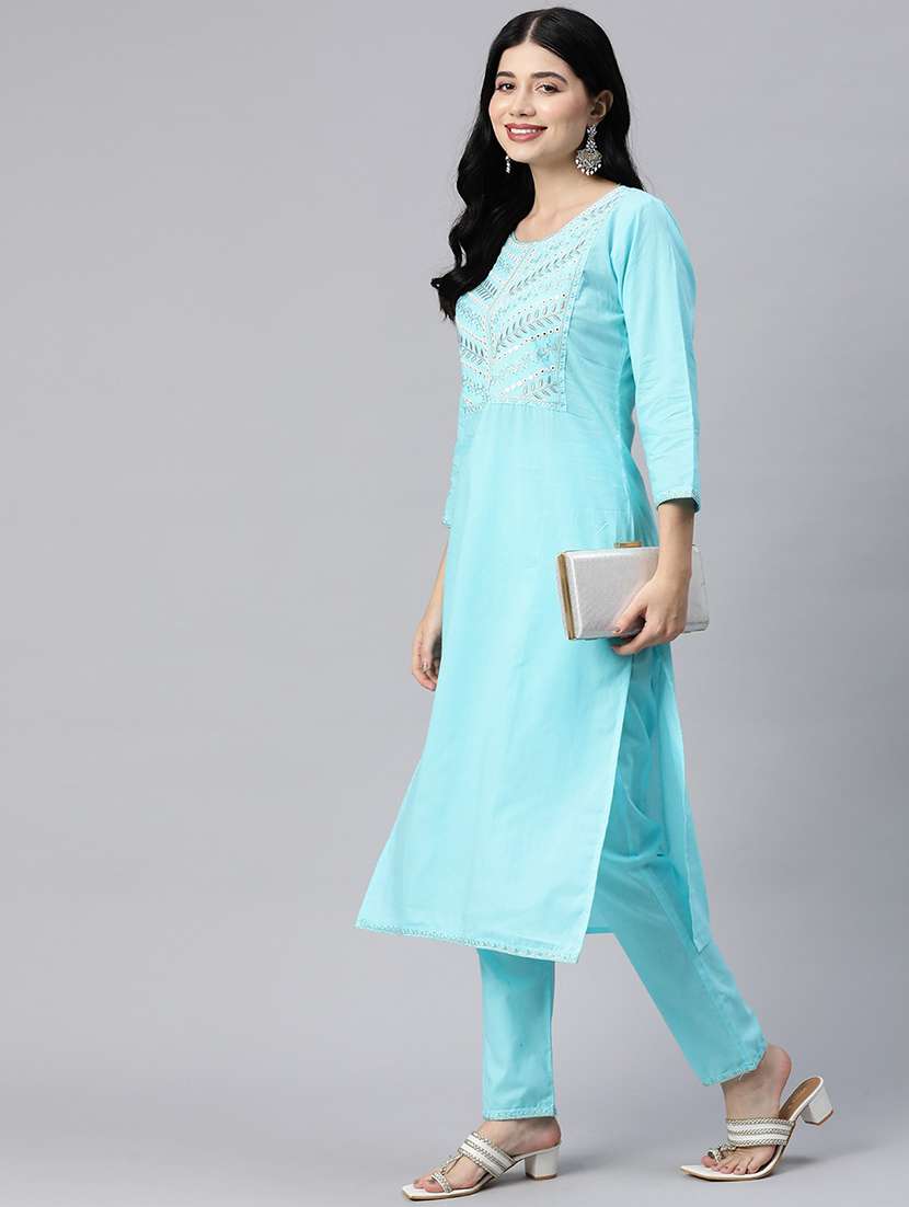 women light blue kurta pant set - 21031186 -  Standard Image - 1