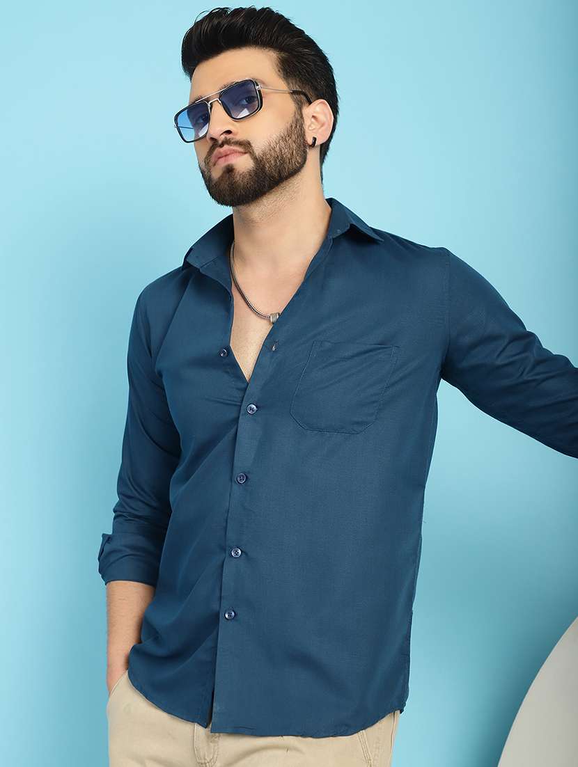 teal cotton casual shirt - 21031204 -  Standard Image - 1