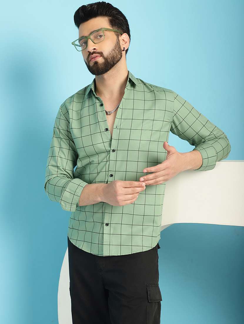 green cotton casual shirt - 21031211 -  Standard Image - 1