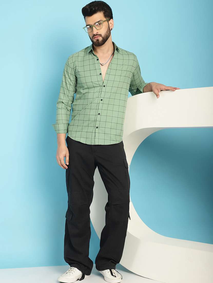 green cotton casual shirt - 21031211 -  Standard Image - 4
