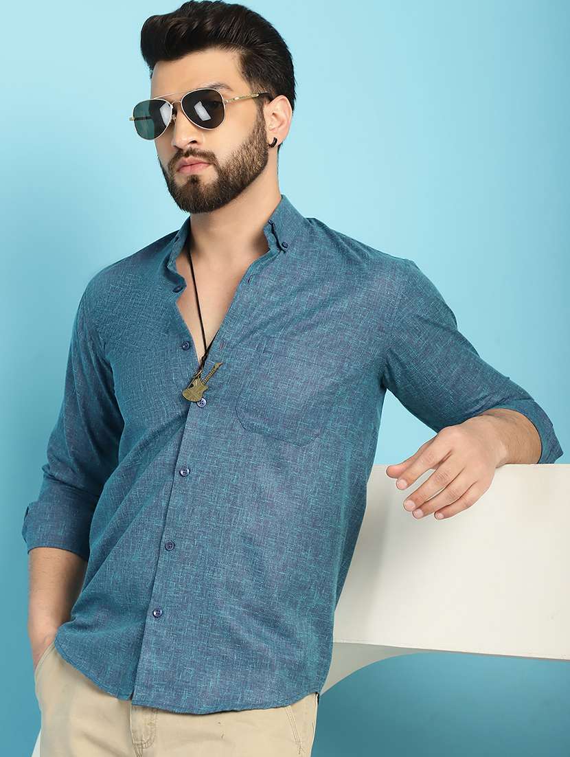 teal cotton casual shirt - 21031213 - Standard Image - 1