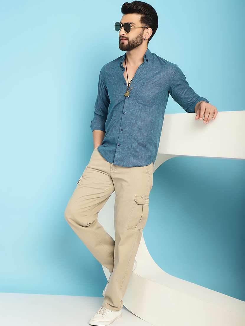 teal cotton casual shirt - 21031213 - Standard Image - 4