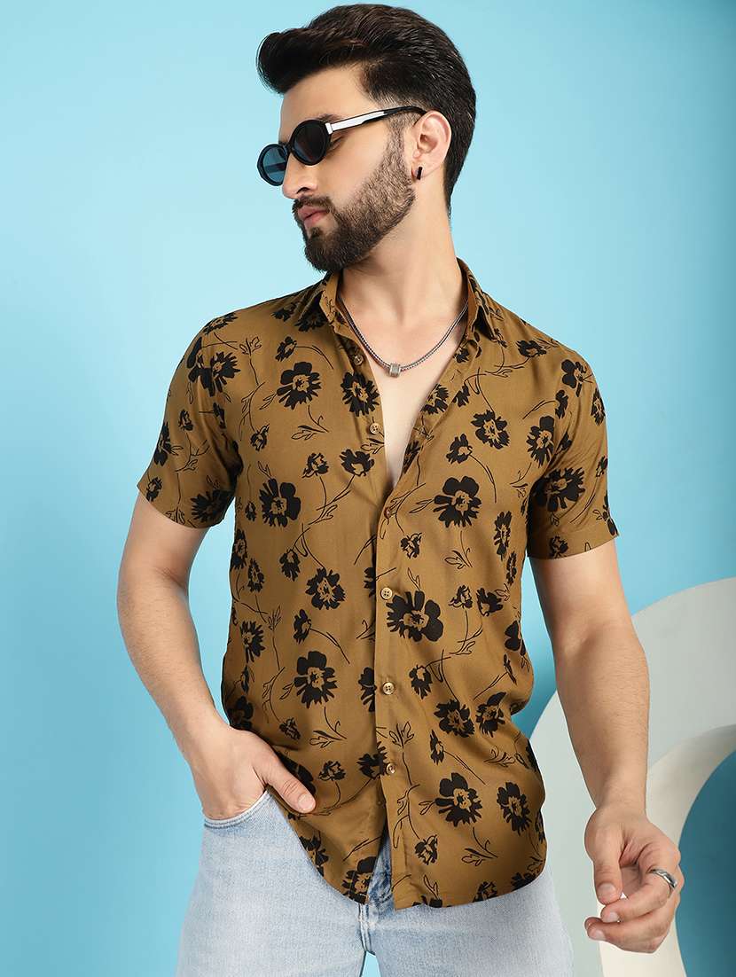 mustard rayon casual shirt - 21031231 -  Standard Image - 1