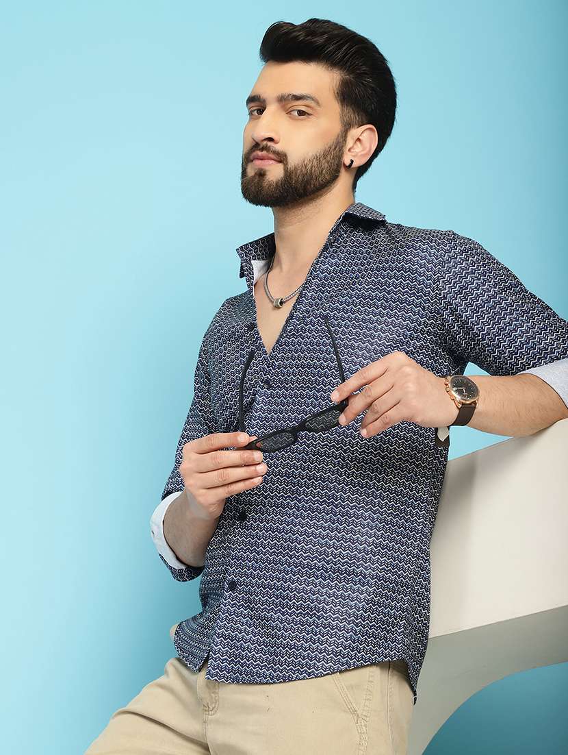 navy blue rayon casual shirt - 21031239 -  Standard Image - 1