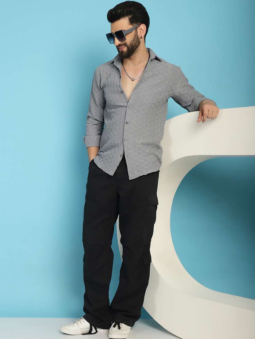 grey cotton blend casual shirt - 21031245 - Standard Image - 4