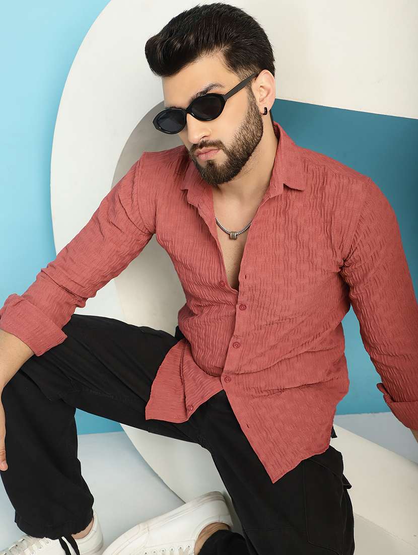 Peach Cotton Blend Casual Shirt - 21031246 -  Standard Image - 1