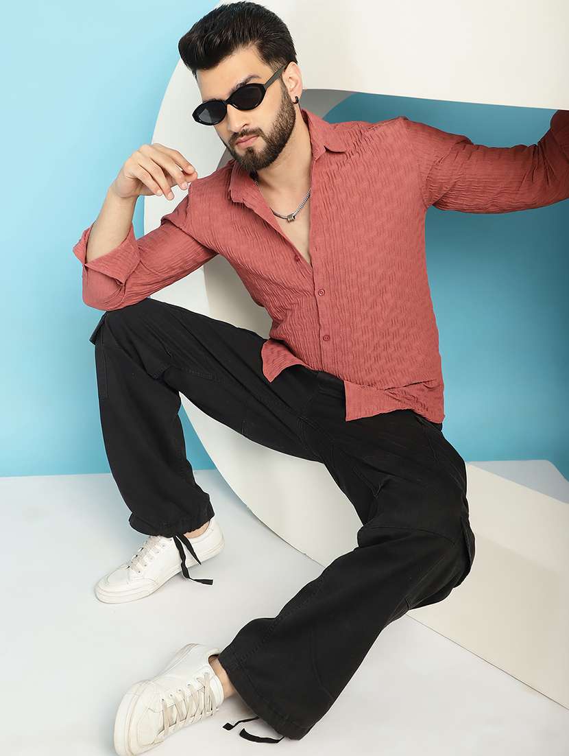 Peach Cotton Blend Casual Shirt - 21031246 -  Standard Image - 4