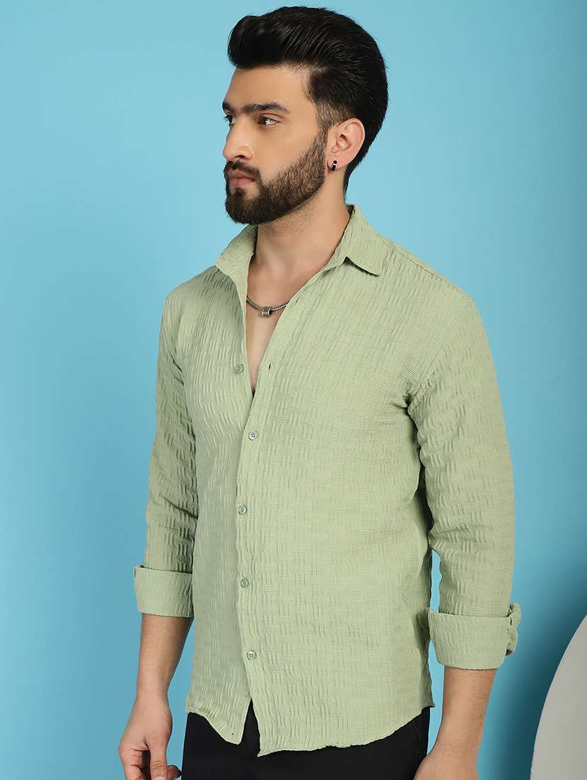 green cotton blend casual shirt