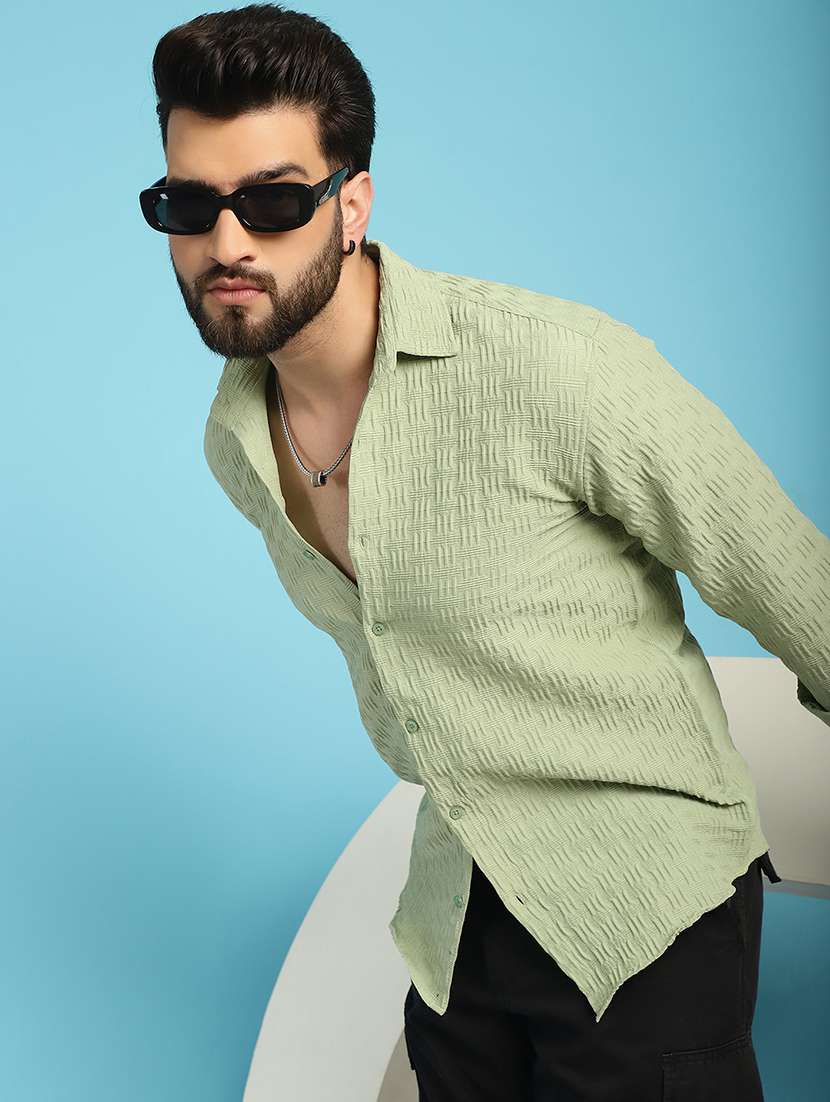 green cotton blend casual shirt - 21031247 -  Standard Image - 1