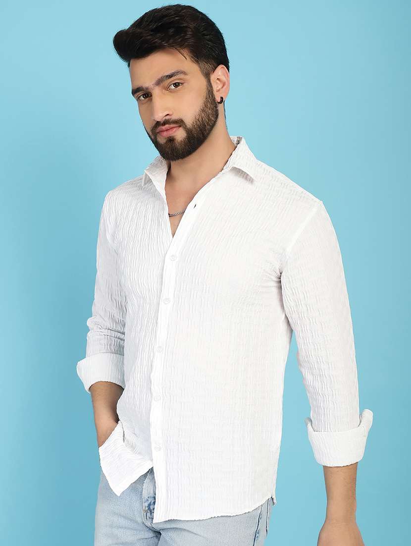 men white regular fit solid casual shirt