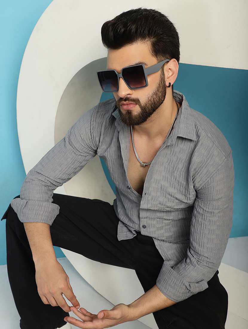 light grey cotton blend casual shirt - 21031371 -  Standard Image - 1
