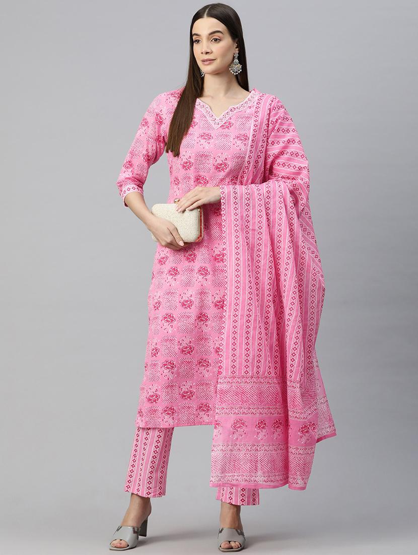 women three quarter sleeve kurta pant with dupatta set - 21031668 - Standard Image - 1