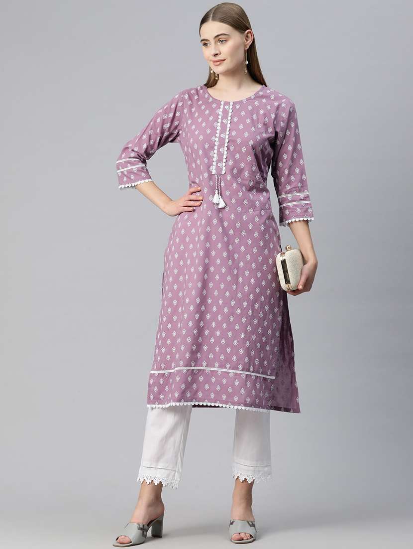 purple printed kurta pant set - 21031674 -  Standard Image - 1