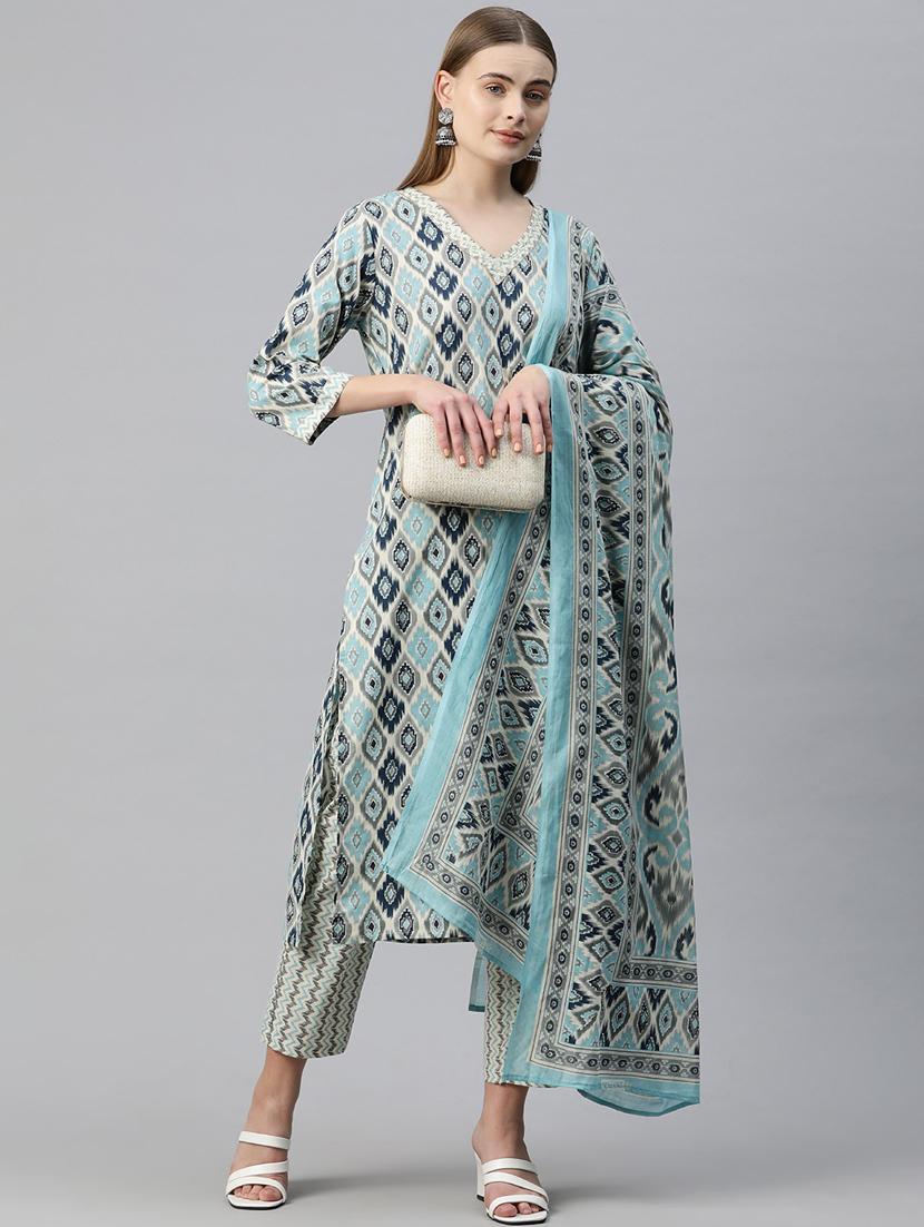 women three quarter sleeve kurta pant with dupatta set - 21031676 -  Standard Image - 1