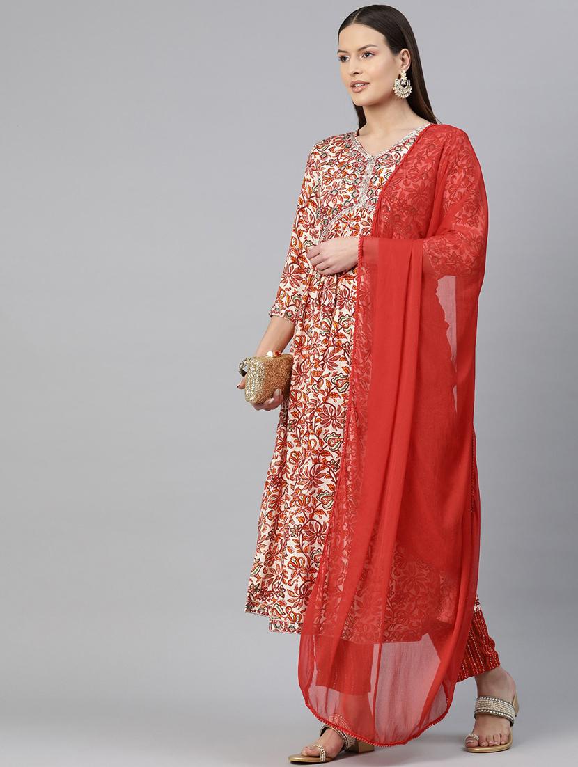 women three quarter sleeve kurta pant with dupatta set - 21031693 - Standard Image - 1