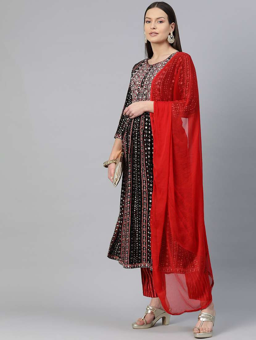 women three quarter sleeve kurta pant with dupatta set - 21031706 -  Standard Image - 1