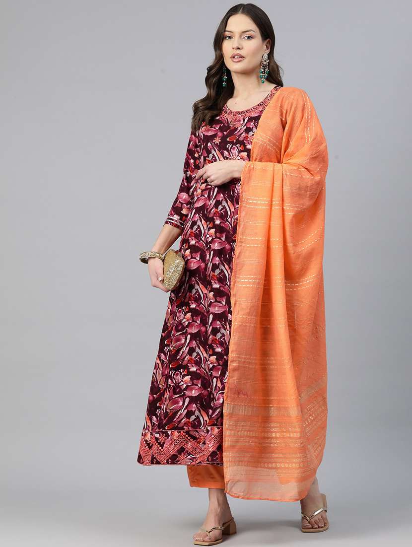 women printed kurta pant suit set - 21031709 -  Standard Image - 1