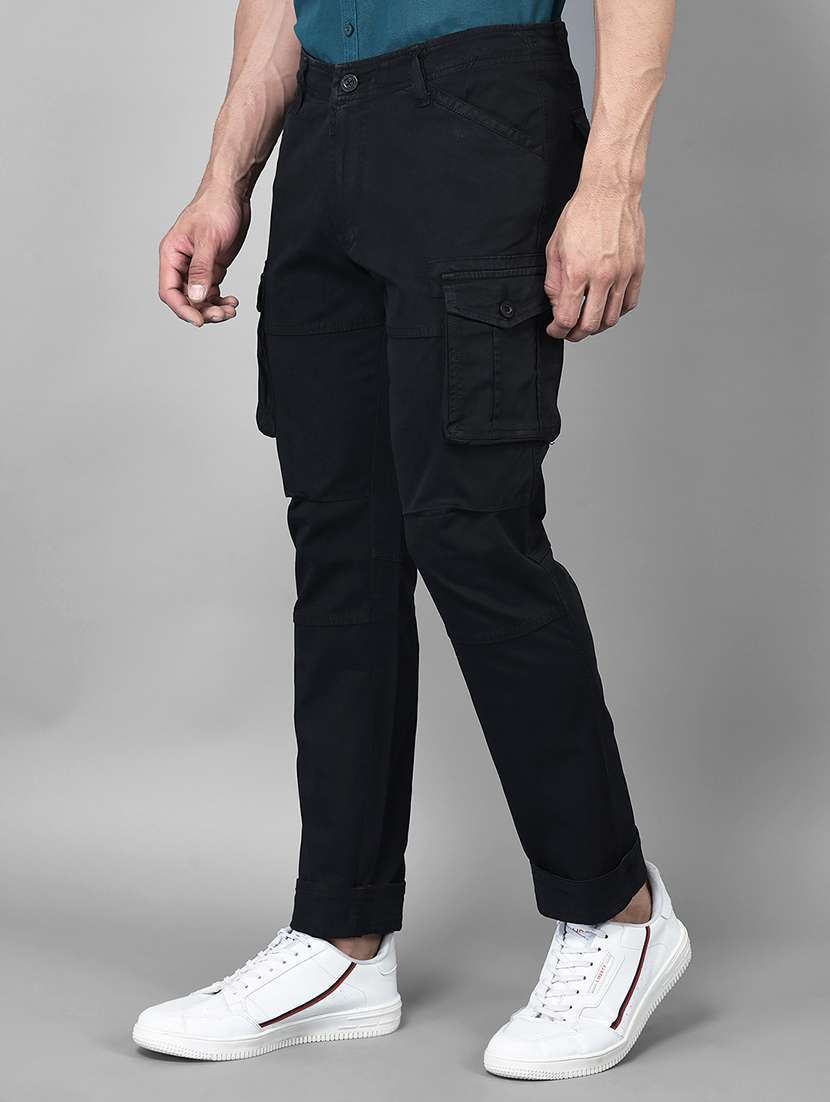 black cotton blend cargos casual trousers - 21031764 - Standard Image - 1
