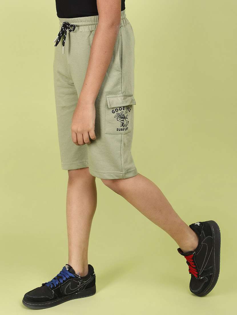 boy solid mid rise three fourth cargos - 21031819 -  Standard Image - 1
