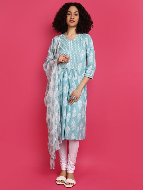 light blue printed a-line kurta - 21031848 -  Standard Image - 0