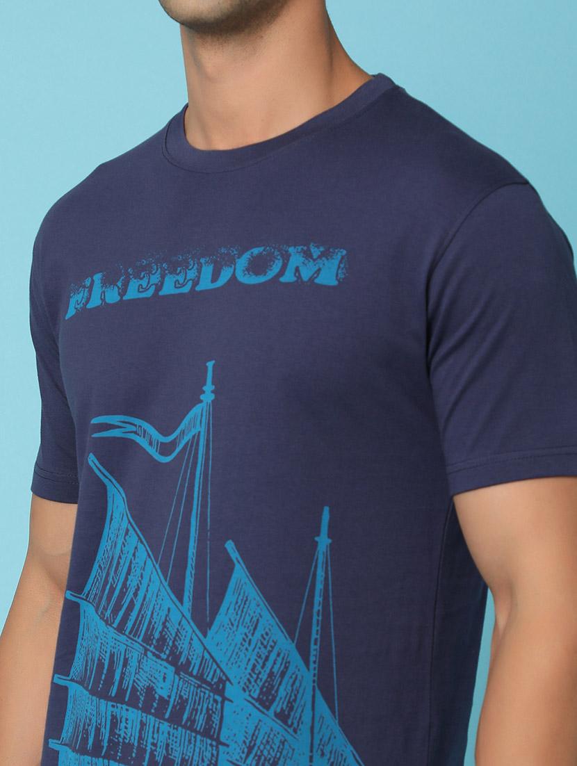 navy blue cotton front print tshirt - 21031879 - Standard Image - 4