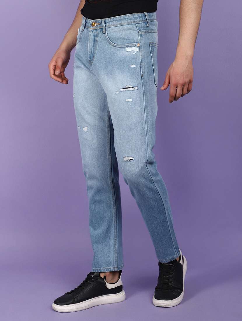 men light blue distressed slim  fit jeans - 21031884 -  Standard Image - 1