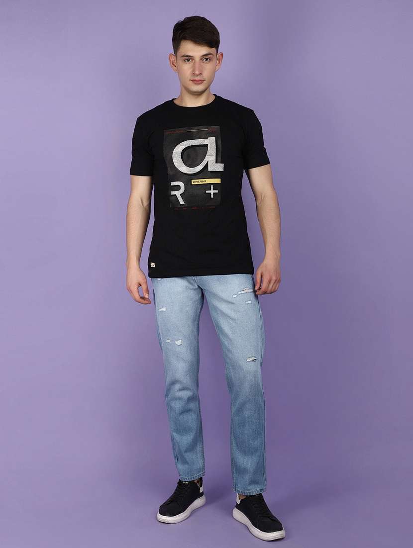 men light blue distressed slim  fit jeans - 21031884 -  Standard Image - 4