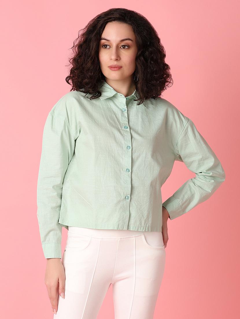 green solid regular shirt - 21031896 - Zoom Image - 0