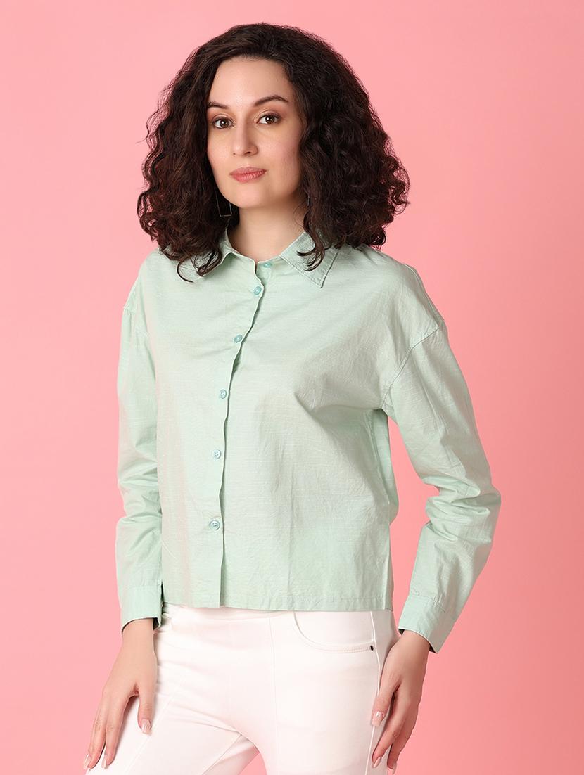 green solid regular shirt - 21031896 -  Standard Image - 1
