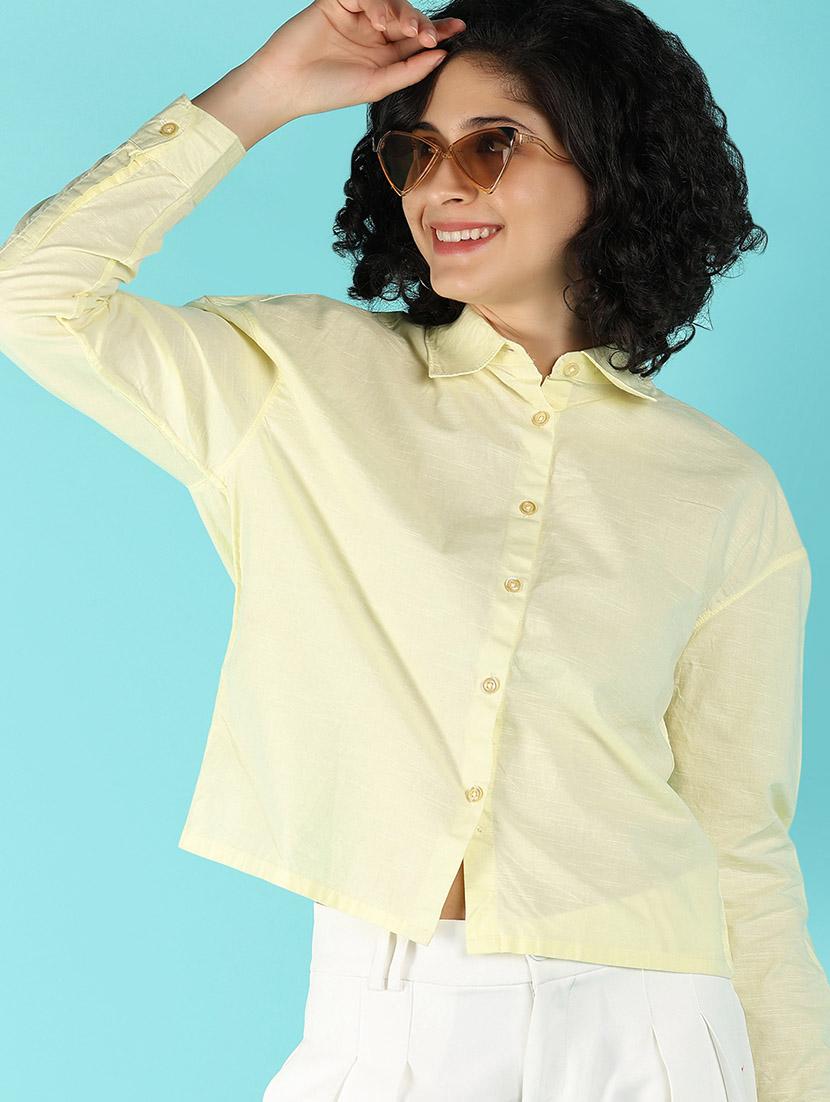 women solid collared puff sleeves shirt - 21031897 -  Standard Image - 1