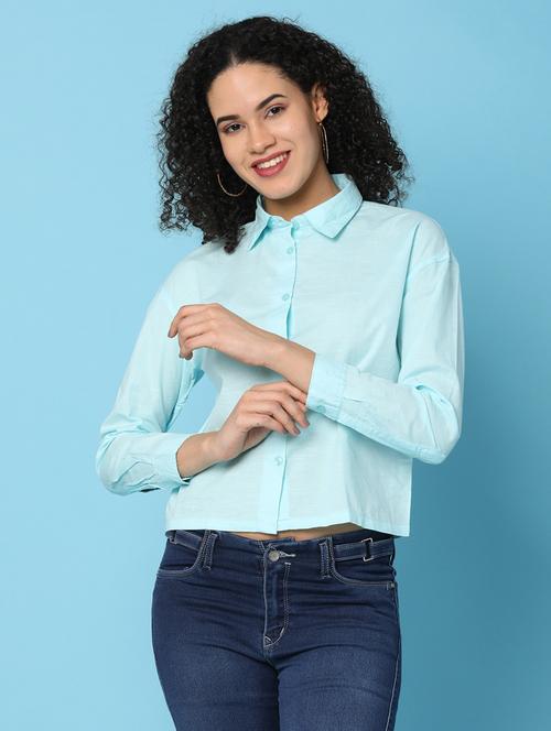 women solid collared puff sleeevs shirt - 21031898 -  Standard Image - 0