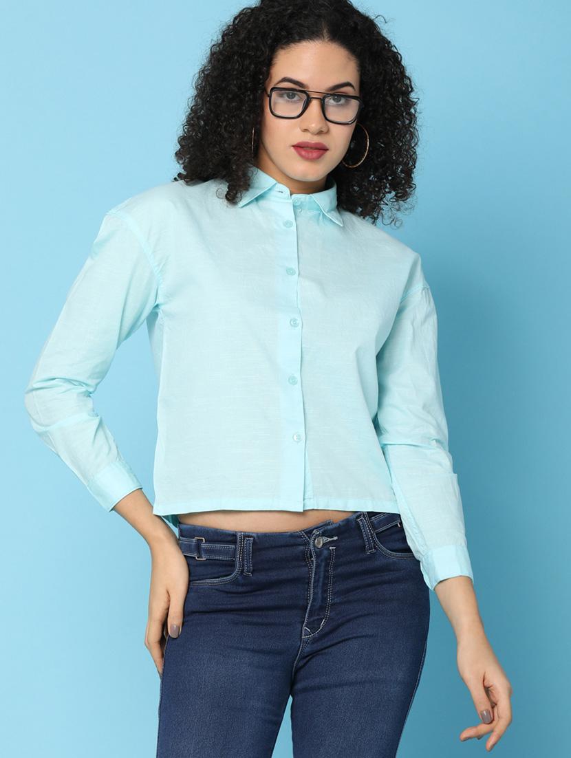 women solid collared puff sleeevs shirt - 21031898 -  Standard Image - 1