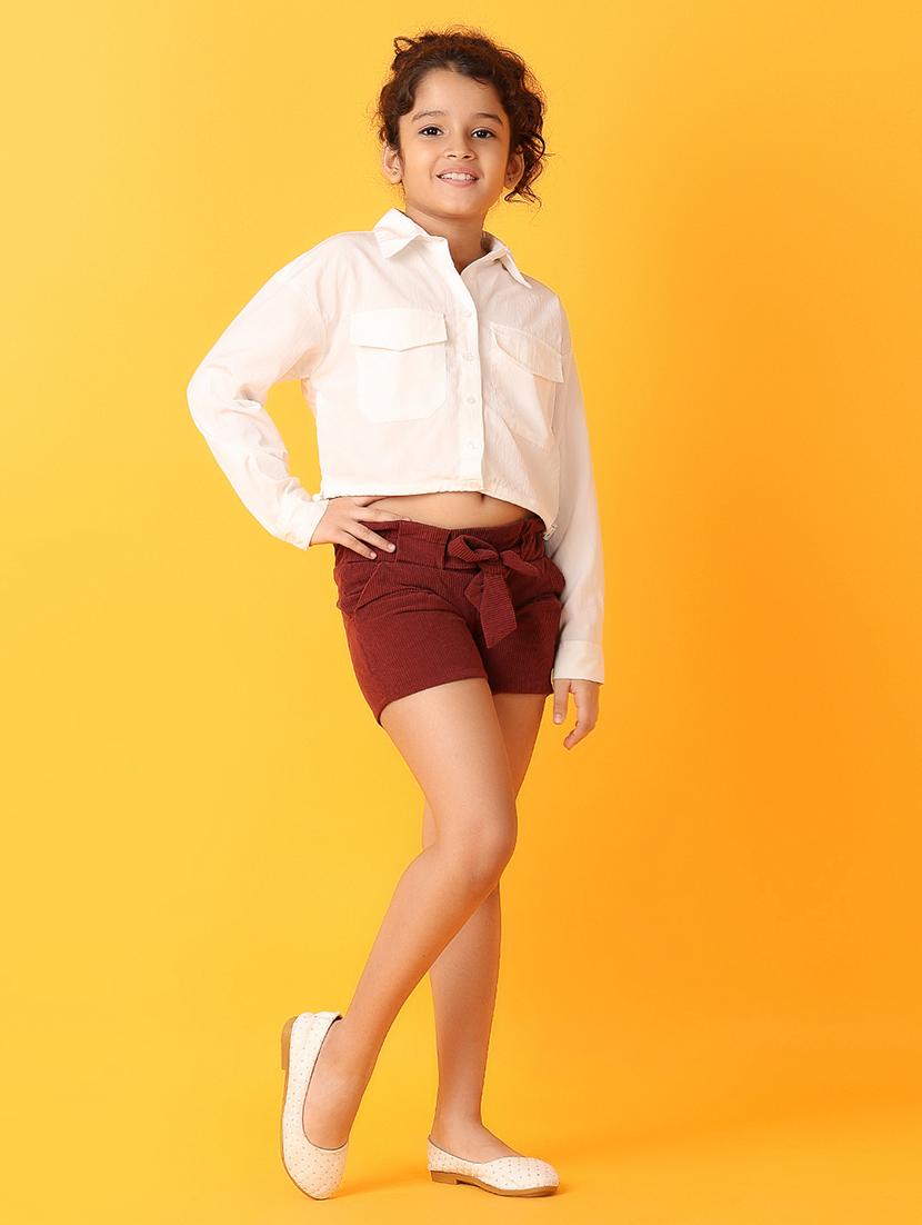 girls brown solid shorts - 21031914 - Standard Image - 4