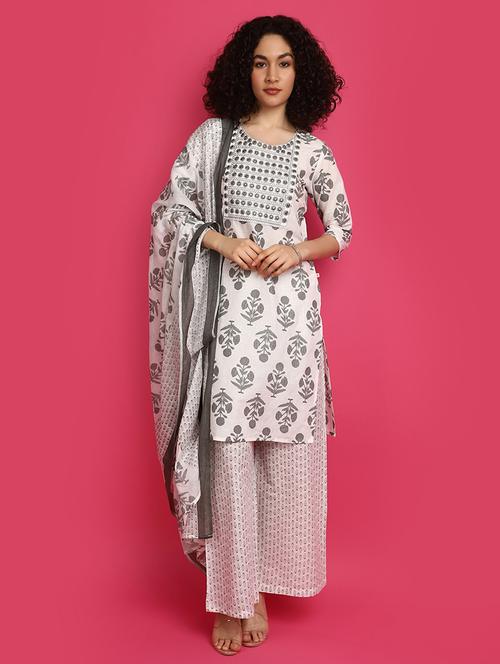 off white printed kurta palazzo set - 21031959 - Standard Image - 0