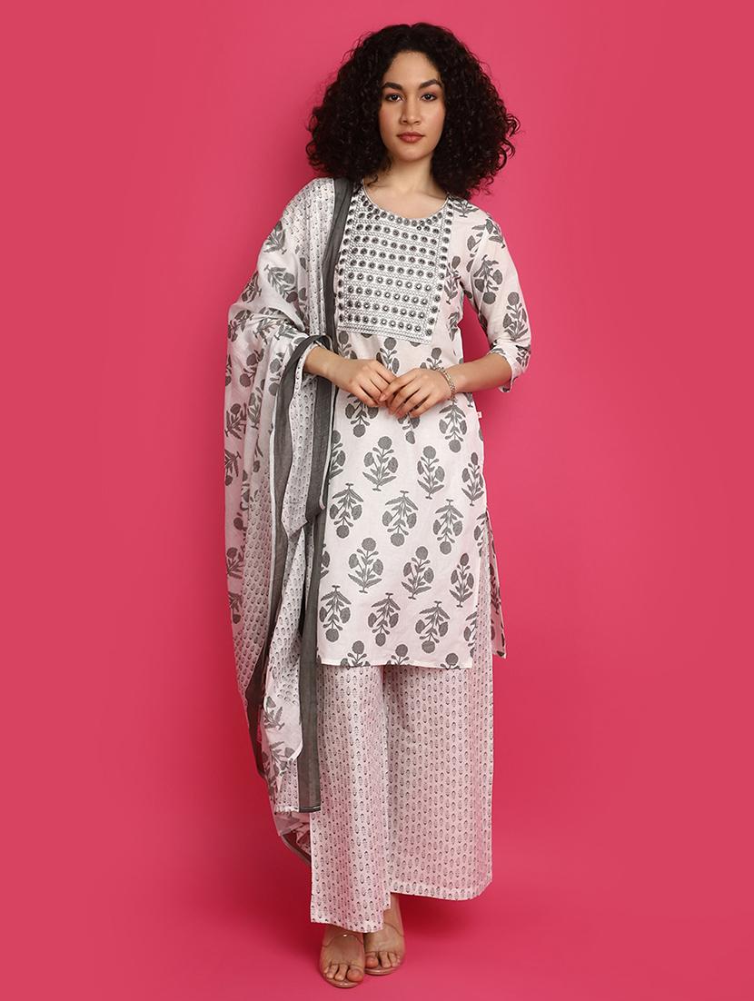 off white printed kurta palazzo set - 21031959 - Zoom Image - 0