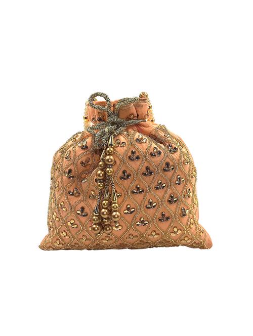 peach embellished ethnic potlis - 21031995 -  Standard Image - 0