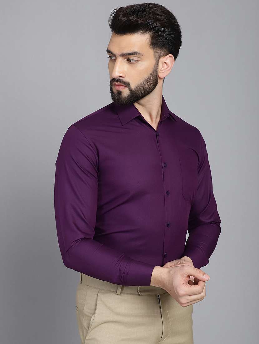 men purple slim fit collared formal shirt - 21032007 -  Standard Image - 1