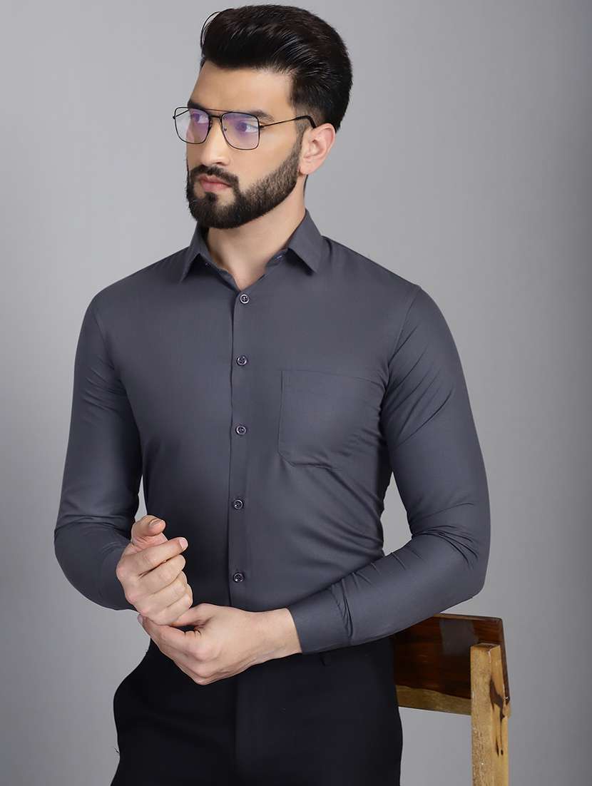 men grey slim fit solid formal shirt
