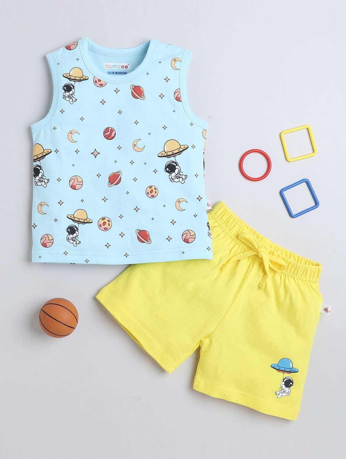 kids quirky printed vest & shorts 
