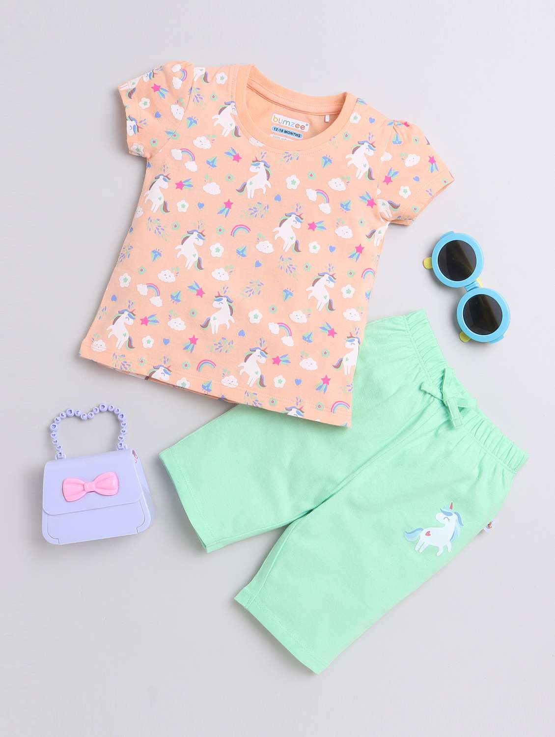 girls quirky printed t-shirt and capri set