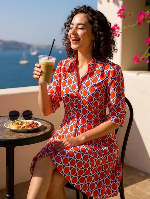 orange printed rayon a-line dress - 21032342 - Standard Image - 0