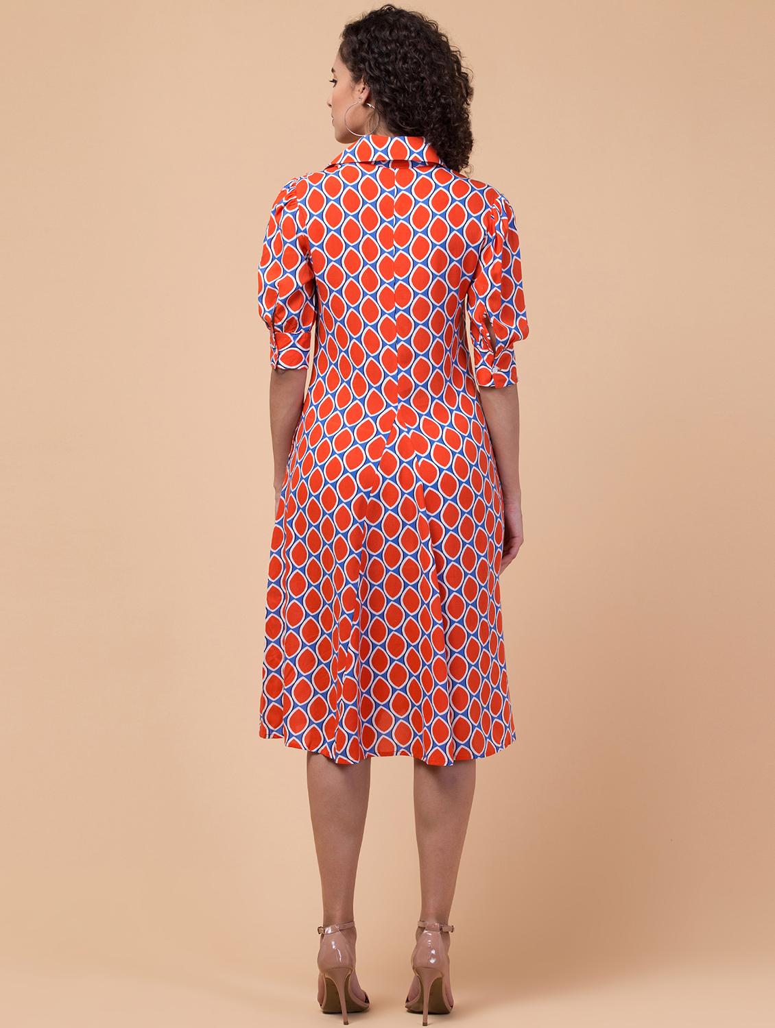 orange printed rayon a-line dress - 21032342 - Standard Image - 1