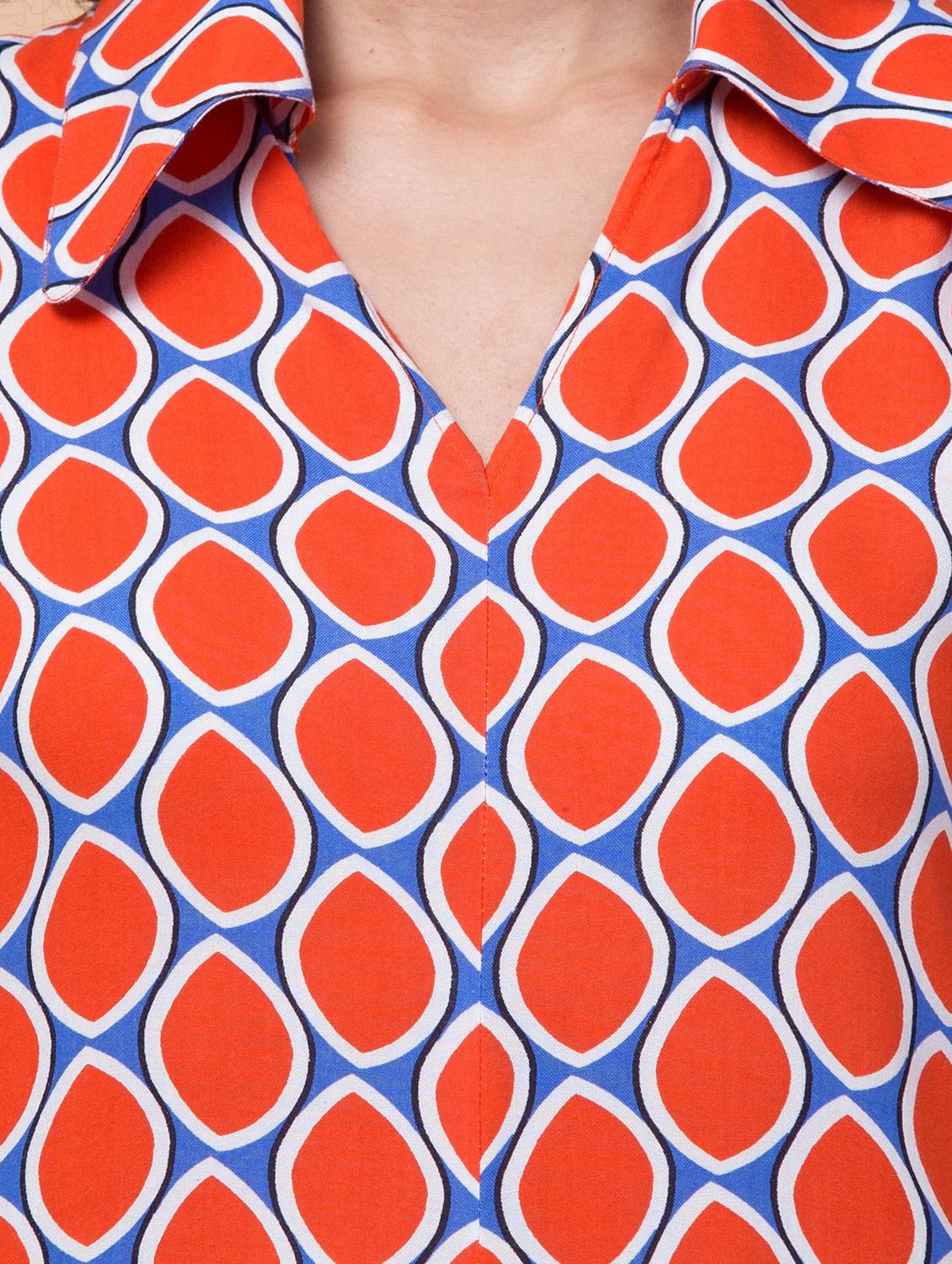 orange printed rayon a-line dress - 21032342 - Standard Image - 4